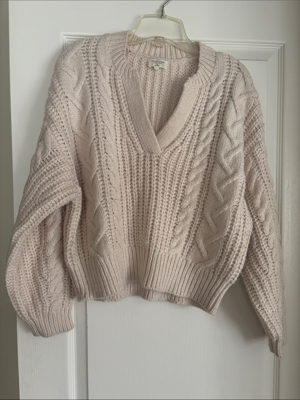 Gentle Fawn Cable Knit V-Neck Sweater in Pale Pink